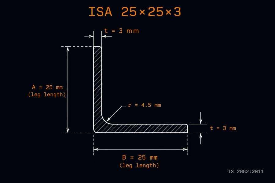 ISA 25×25×3 Angle Weight Per Meter — 1.1 kg/m | IS 808